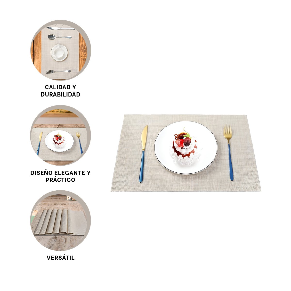 INDIVIDUALES DE MESA BEIGE 6 PIEZAS ORGANIZADA Y SEGURA Y+LIGAS REGALO - 3