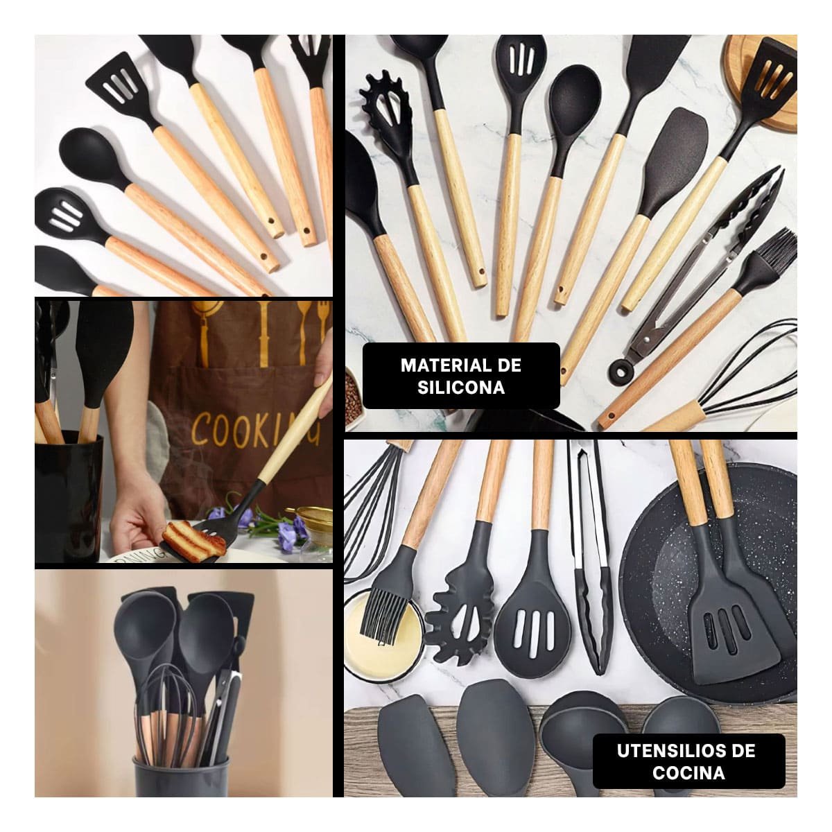 PACK12 JUEGO DE REPOSTERIA UTENSILIOS DE SILICONA NEGRO COLORIDOS Y+PAPEL REGALO - 2