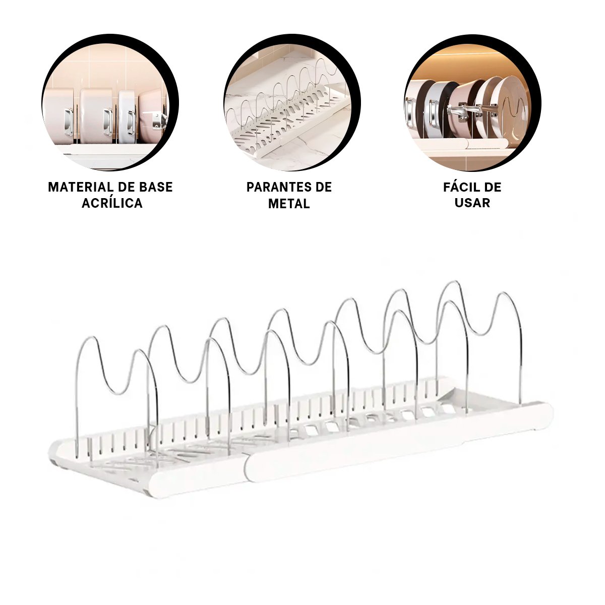 ORGANIZADOR EXPANDIBLE PARA OLLAS TAPAS Y SARTENES BLANCO MESA DE COCINA ORDENADA - 3