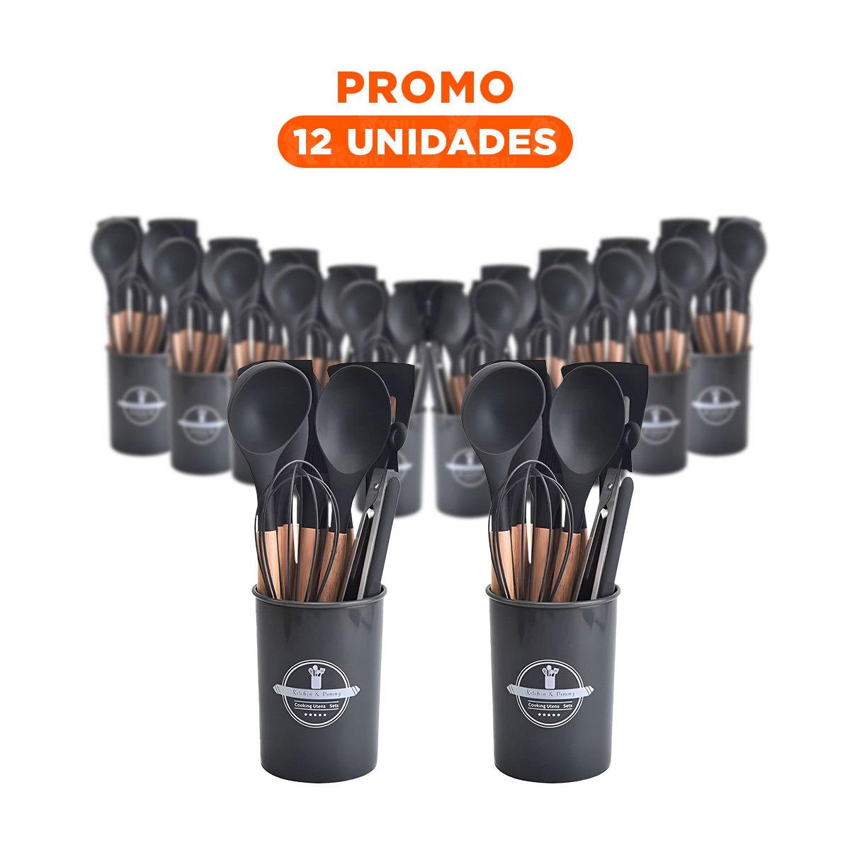 PACK12 JUEGO DE REPOSTERIA UTENSILIOS DE SILICONA NEGRO ANTIDESLIZANTES Y+REGALO STICKER - 1