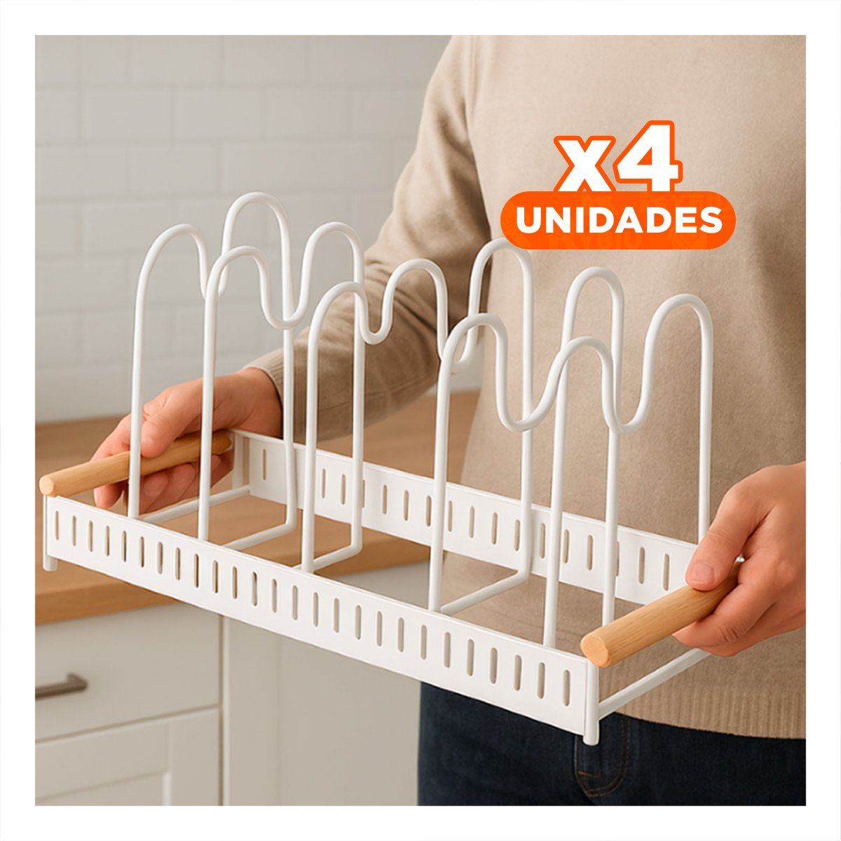PACK4 ESTRUCTURA EXPANDIBLE BLANCO BORDE MADERA COCINA Y GUARDADO FACIL EN MESA - 1