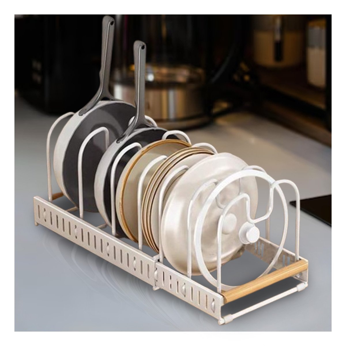 PACK4 ESTRUCTURA EXPANDIBLE BLANCO BORDE MADERA COCINA Y GUARDADO FACIL EN MESA - 5