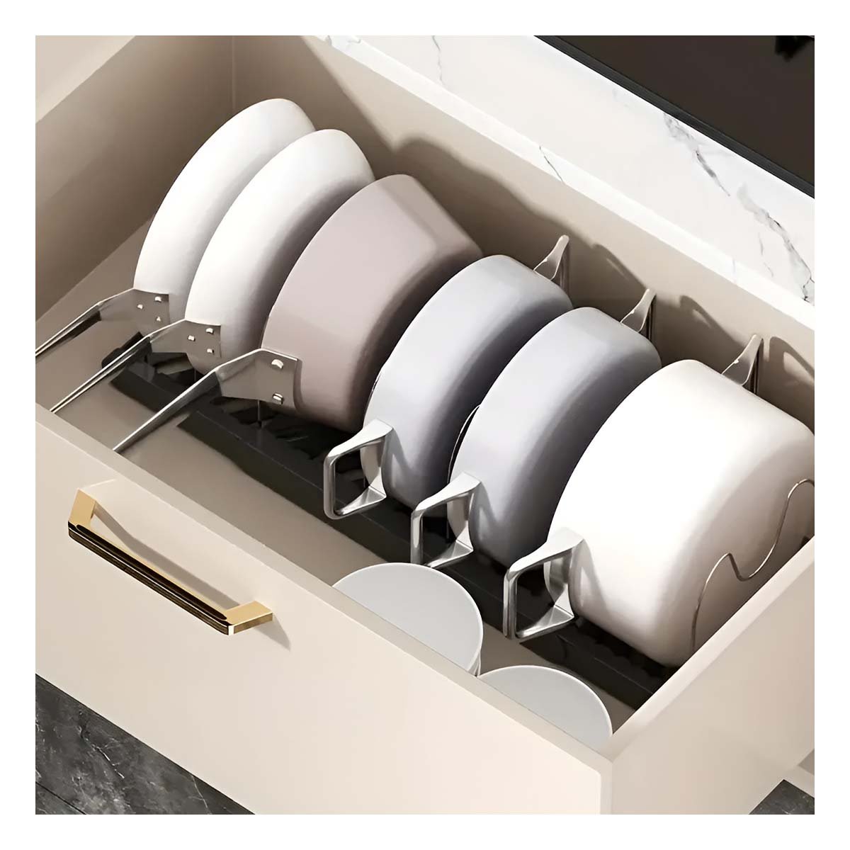 ORGANIZADOR EXPANDIBLE PARA OLLAS TAPAS Y SARTENES Y COCINA SEGURA - 2