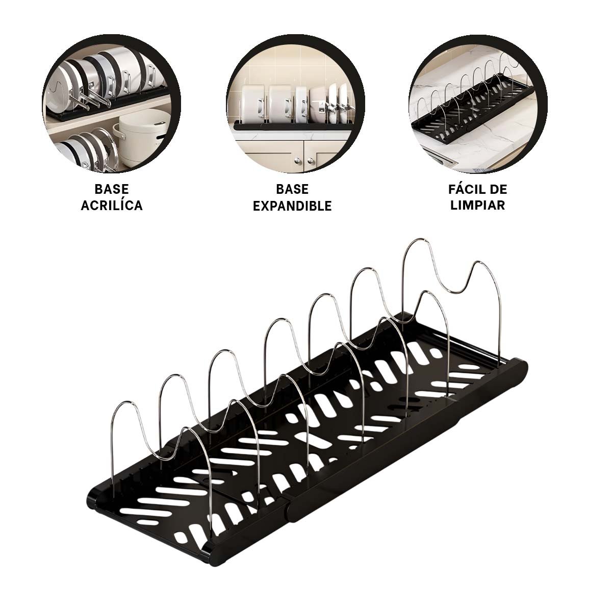 ORGANIZADOR EXPANDIBLE PARA OLLAS TAPAS Y SARTENES Y COCINA SEGURA - 3