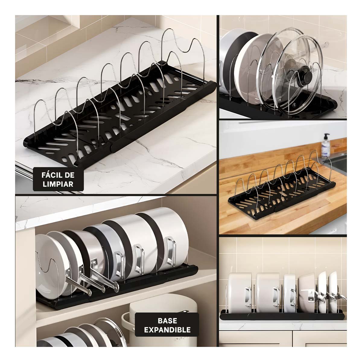 ORGANIZADOR EXPANDIBLE PARA OLLAS TAPAS Y SARTENES Y COCINA SEGURA - 5