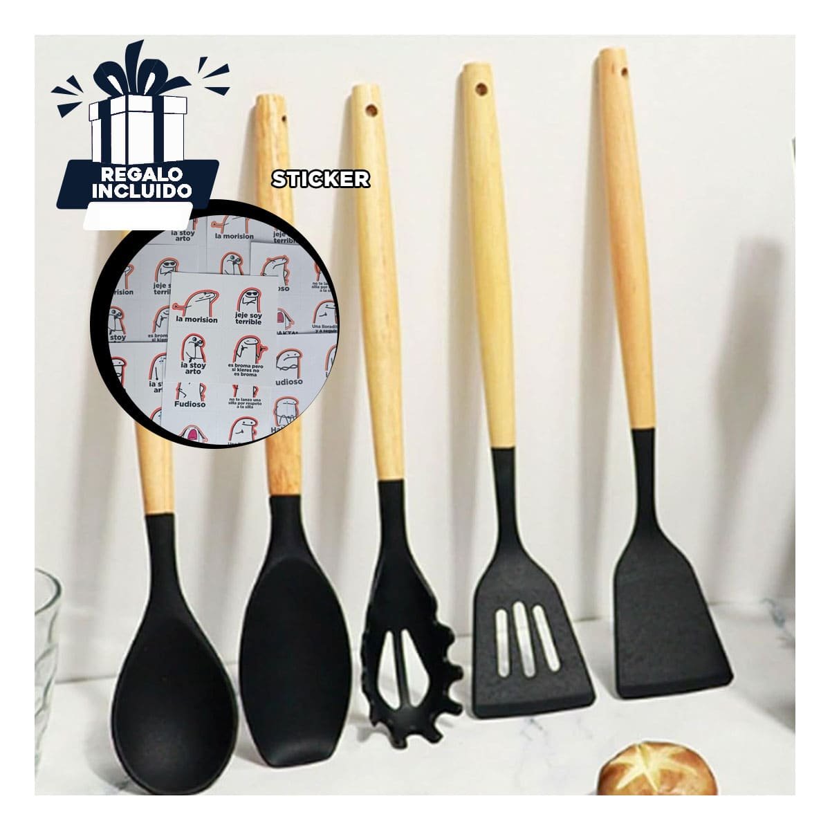 UTENSILIOS DE COCINA DURADEROS DE SILICONA NEGRO PARA REPOSTERIA Y HORNEADO Y+REGALO STICKER - 1
