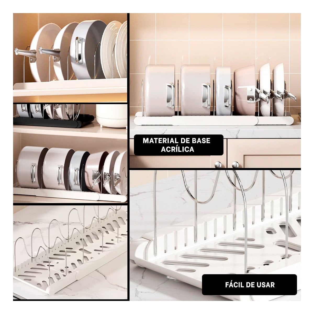 ORGANIZADOR EXPANDIBLE PARA COCINA Y MESA Y GUARDADO DE OLLAS TAPAS BLANCO Y+LIGAS REGALO - 5