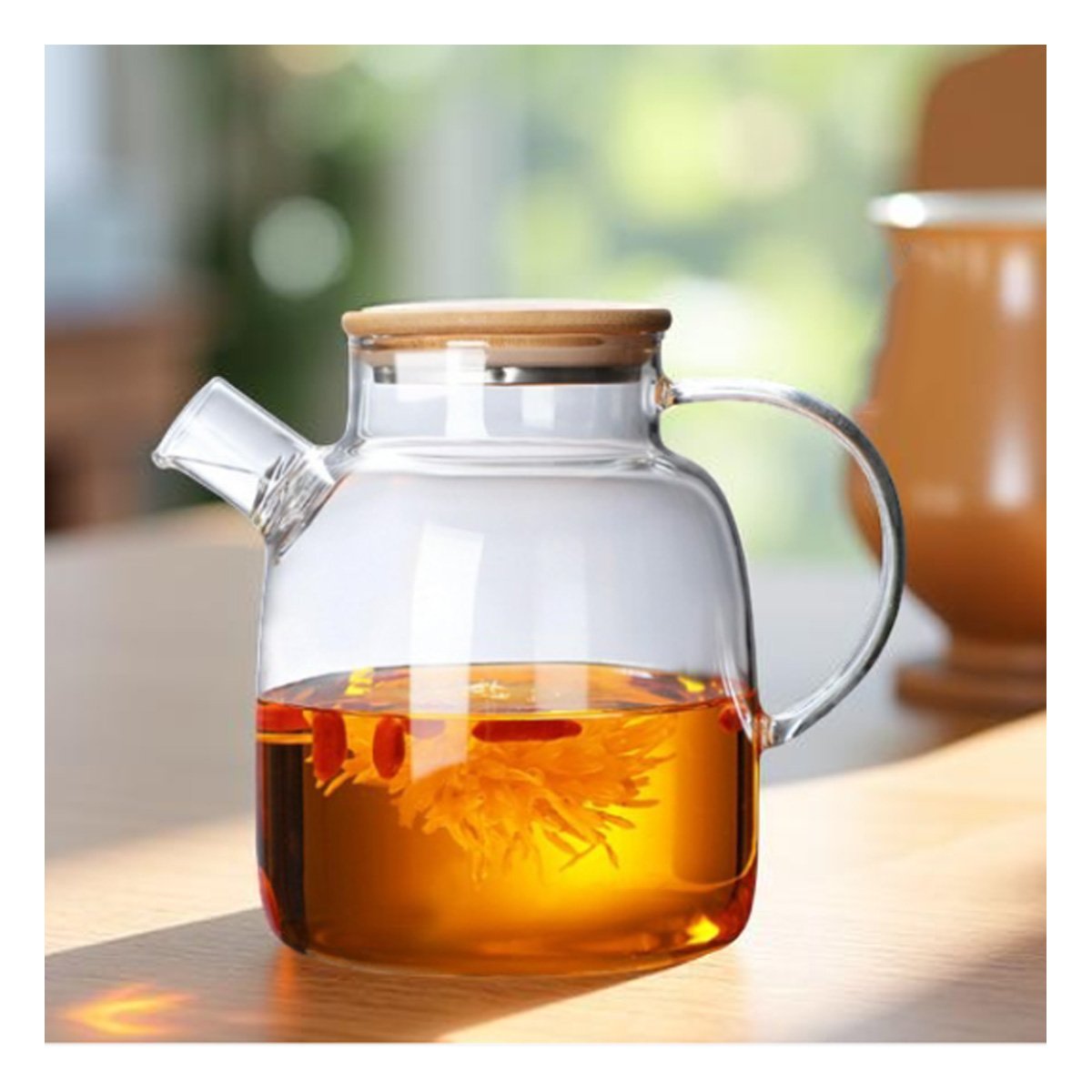 RECIPIENTE DE VIDRIO 1.8L CON TAPA DE MADERA Y FILTRO PARA LIMONADAS FRESCAS - 2