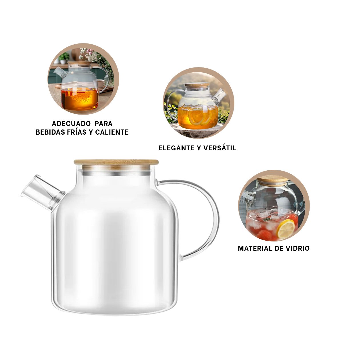 RECIPIENTE DE VIDRIO 1.8L CON TAPA DE MADERA Y FILTRO PARA LIMONADAS FRESCAS - 3