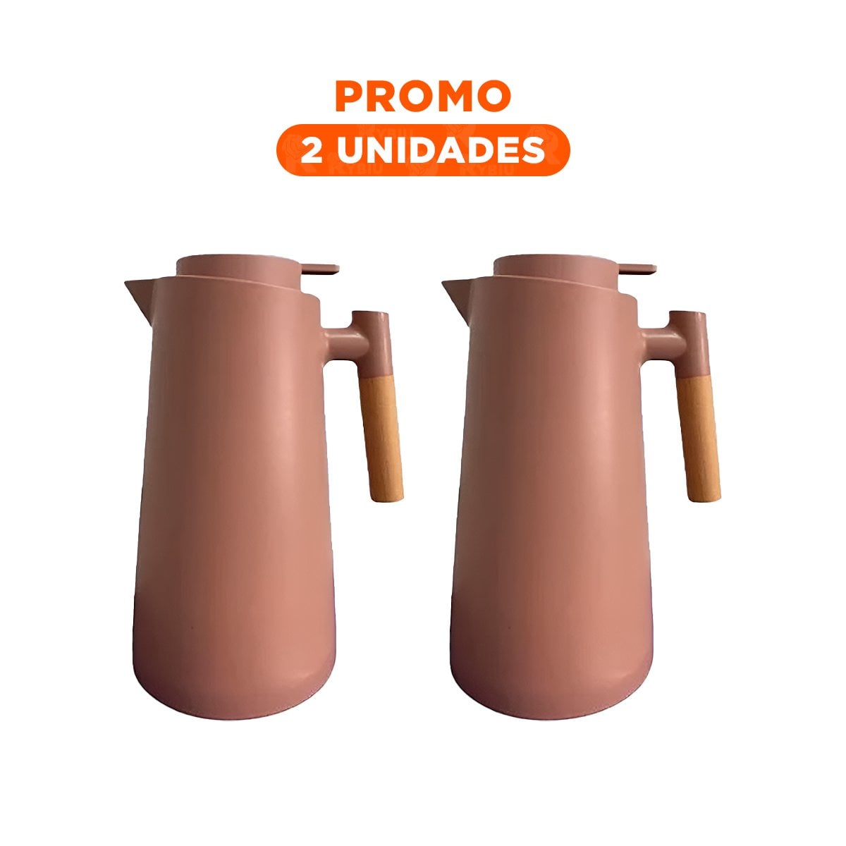 PACK2 JARRA TERMO 1L COLOR MARRON CLARO CON MANGO DE MADERA COMPACTA Y SEGURA PARA CAFE O TE - 1