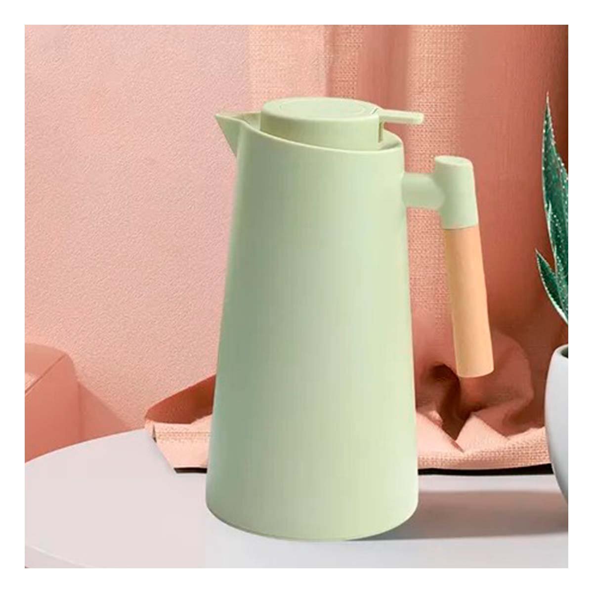 BOTELLA TERMO 1L VERDE CLARO CON MANGO DE MADERA COMPACTA Y PRACTICA PARA VIAJE Y+PAPEL REGALO - 5