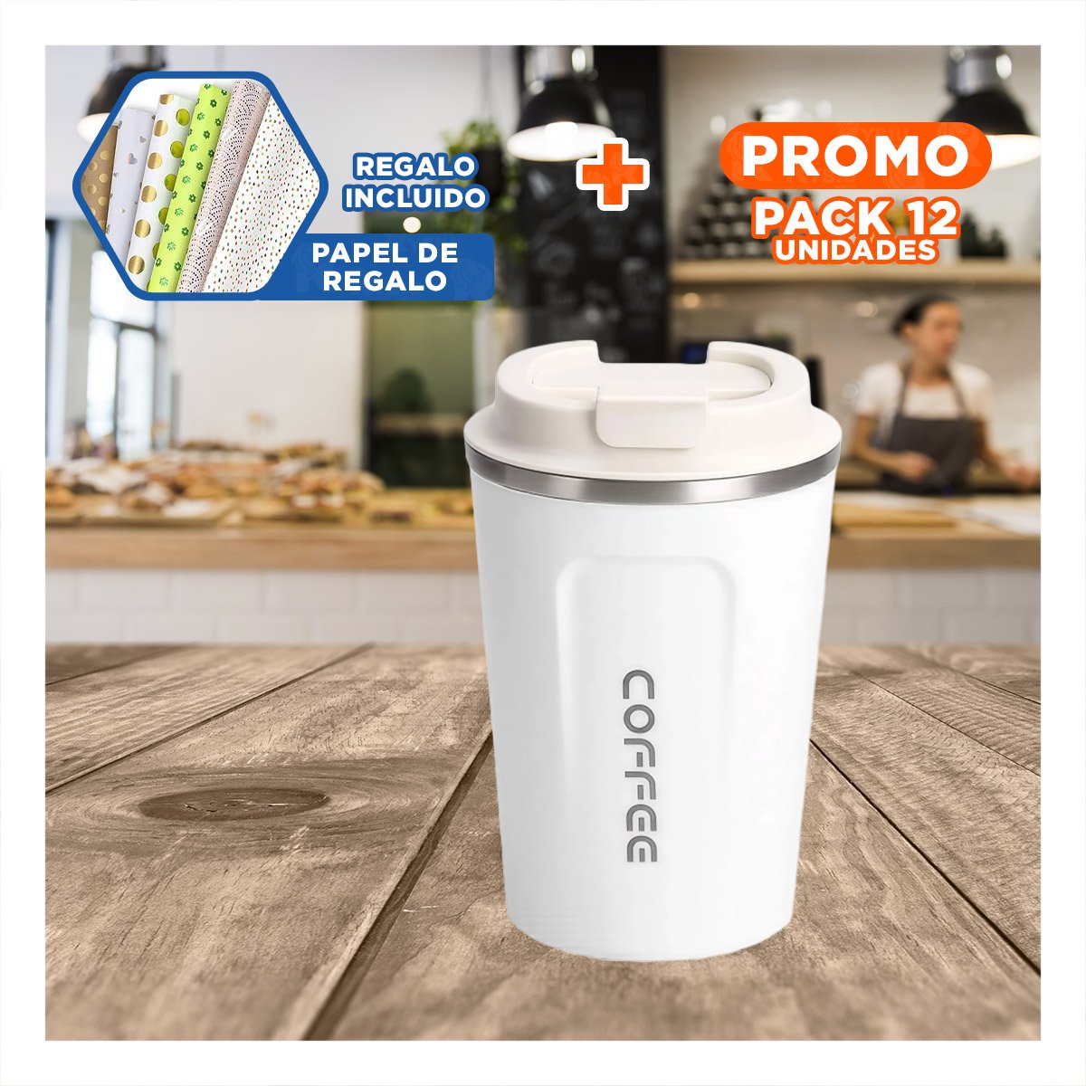 PACK12 VASO DE USO DIARIO DIGITAL 510ML BLANCO CON TOQUE MODERNO Y+PAPEL REGALO - 1