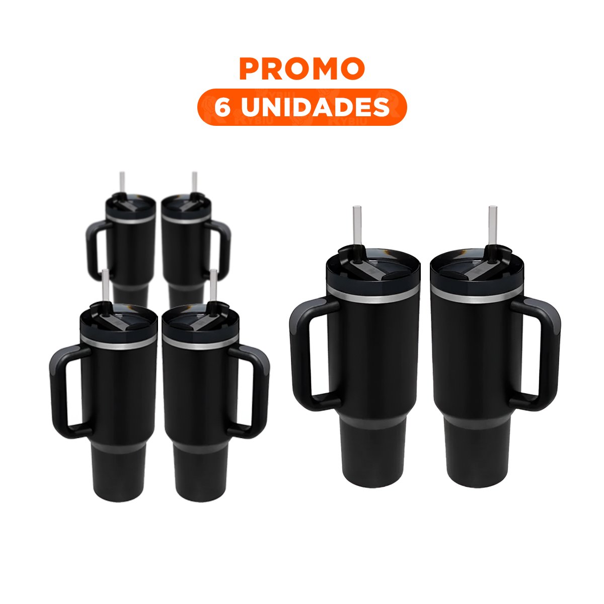 PACK6 TAZA EN COLOR NEGRO CON SORBETE INTEGRADO Y ASA COMODA 1200ML DE ABS Y ACERO - 1