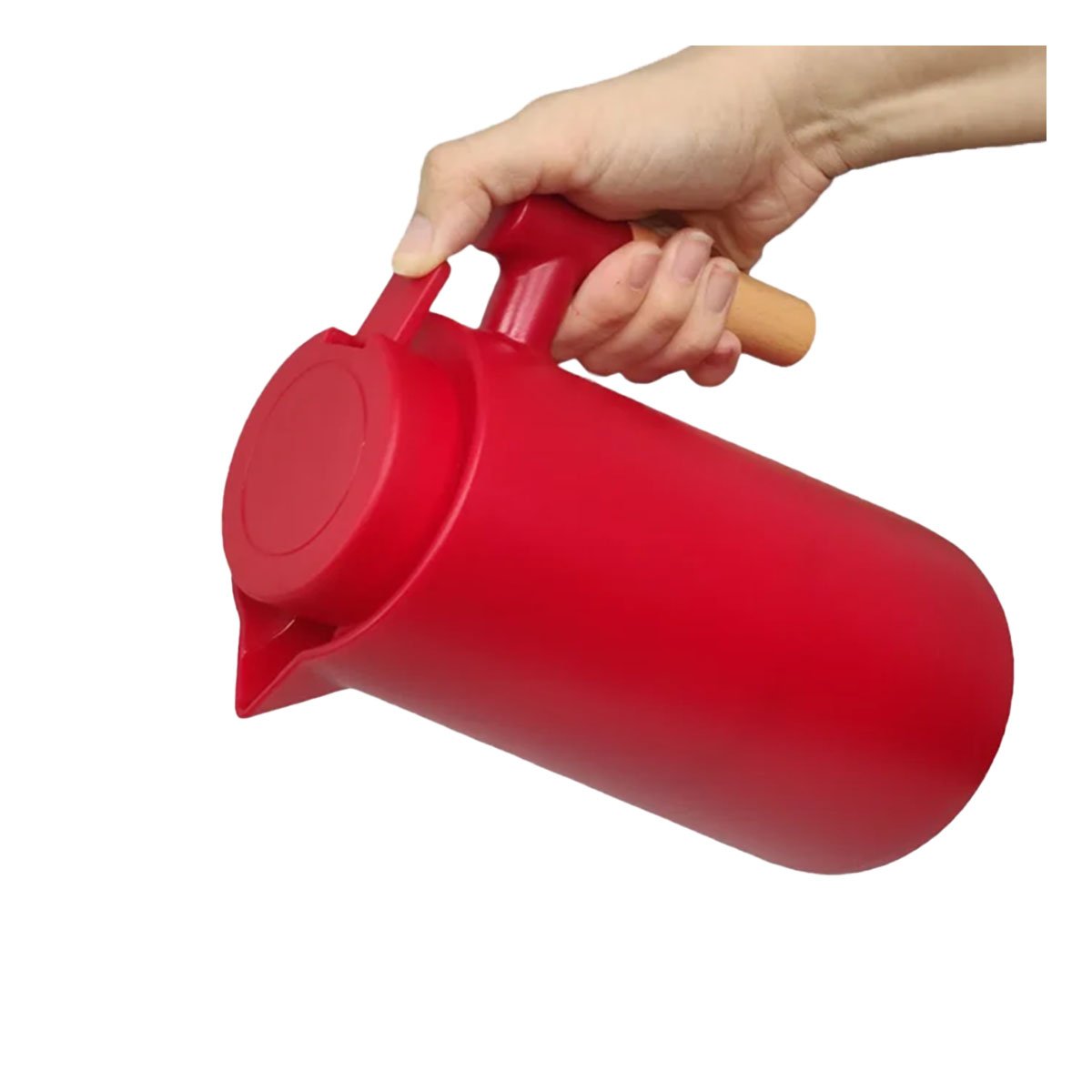ENVASE TERMO 1L COLOR ROJO CON MANGO DE MADERA PERFECTO PARA CAFE Y TE Y+REGALO STICKER - 3