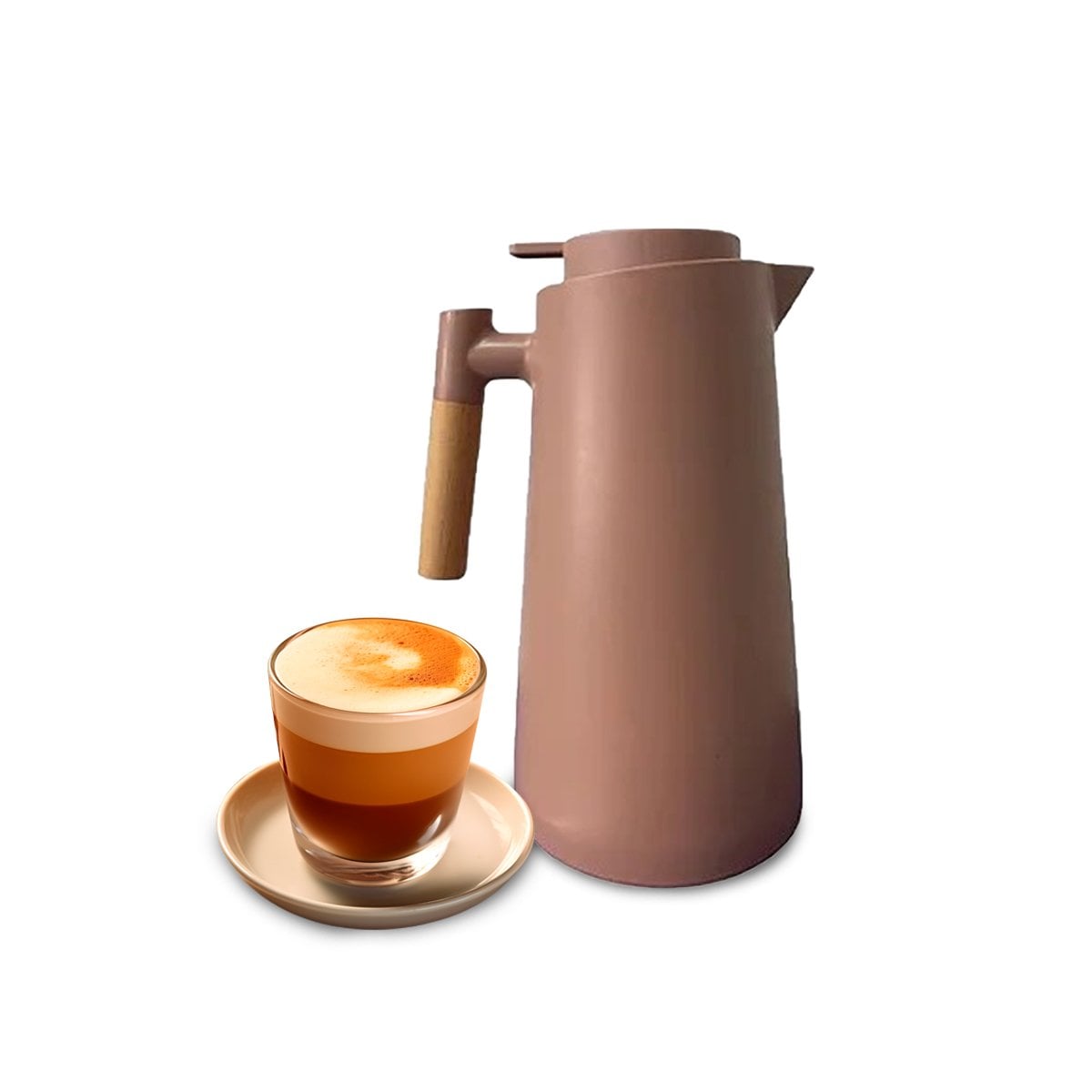 RECIPIENTE TERMO 1L MARRON CLARO CON MANGO DE MADERA PARA OFICINA Y HOGAR DIARIO Y+LIGAS REGALO - 3