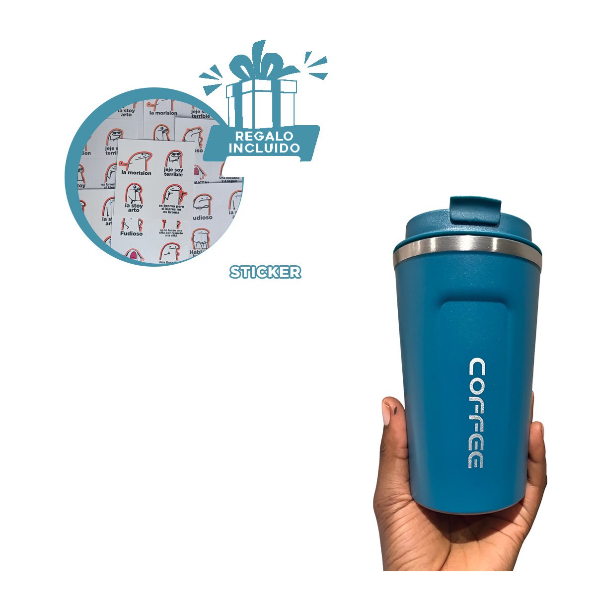 TAZA DIGITAL 510ML AZUL PETROLEO COMODA PARA CAFE O TE Y+REGALO STICKER - 1