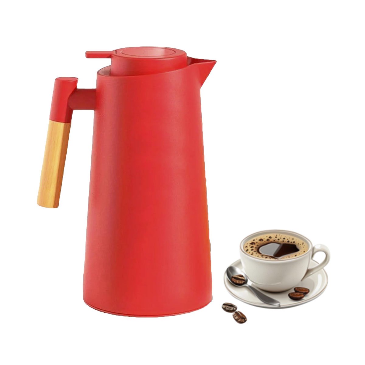 PACK6 JARRA TERMO 1L COLOR ROJO CON MANGO DE MADERA PARA OFICINA Y HOGAR Y+REGALO STICKER - 2