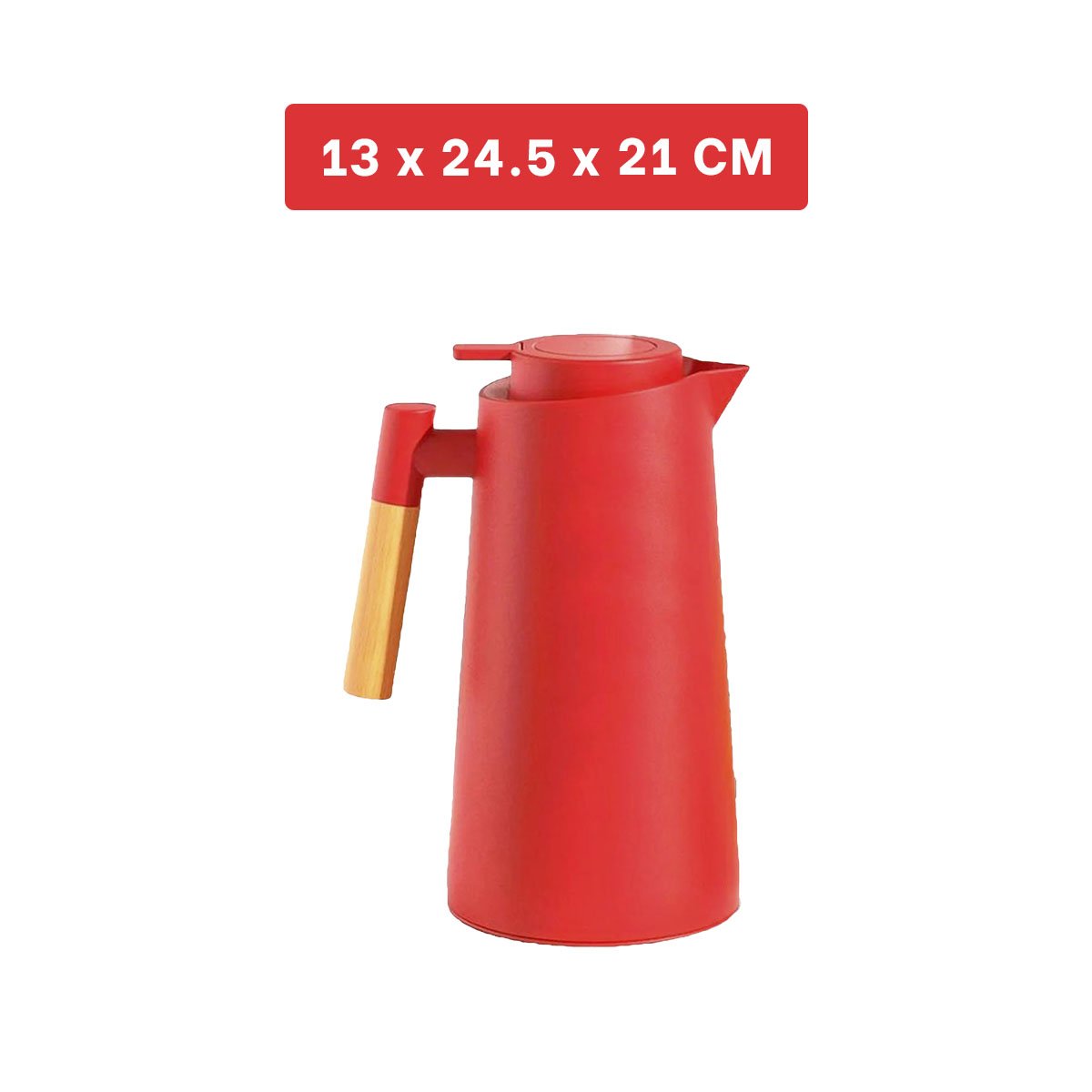PACK6 JARRA TERMO 1L COLOR ROJO CON MANGO DE MADERA PARA OFICINA Y HOGAR Y+REGALO STICKER - 4
