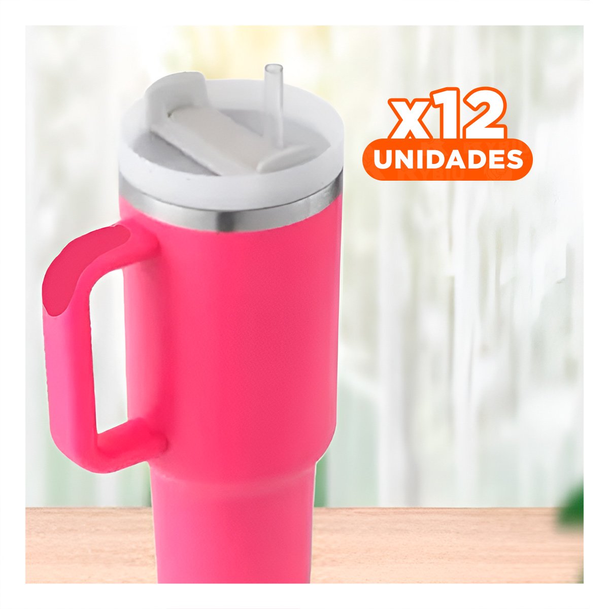 PACK12 TAZA 1200ML EN COLOR FUCSIA CON SORBETE PRACTICO Y ASA RESISTENTE EN ABS Y ACERO - 1