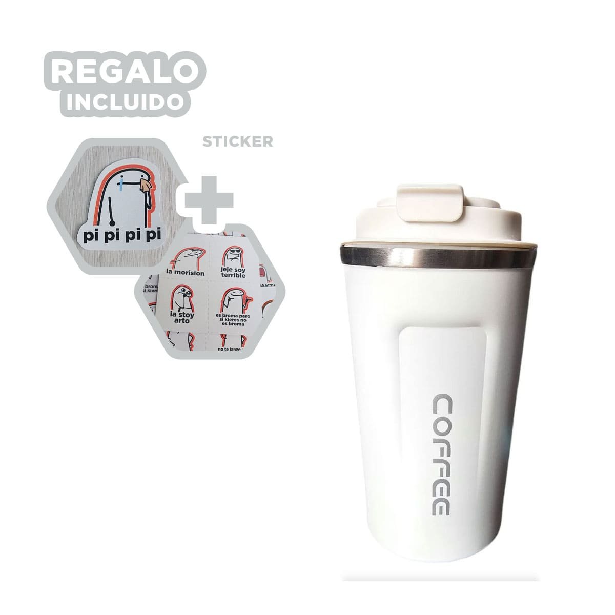 TAZA PORTATIL DIGITAL 510ML BLANCO CON USO VERSATIL Y+REGALO STICKER - 1