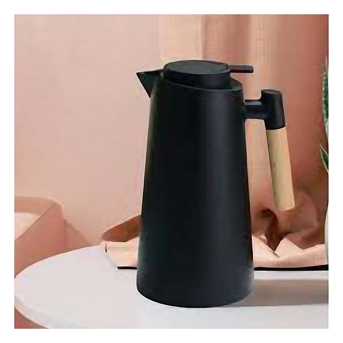 RECIPIENTE TERMO 1L COLOR NEGRO CON MANGO DE MADERA CON DISENO MODERNO Y+LIGAS REGALO - 1