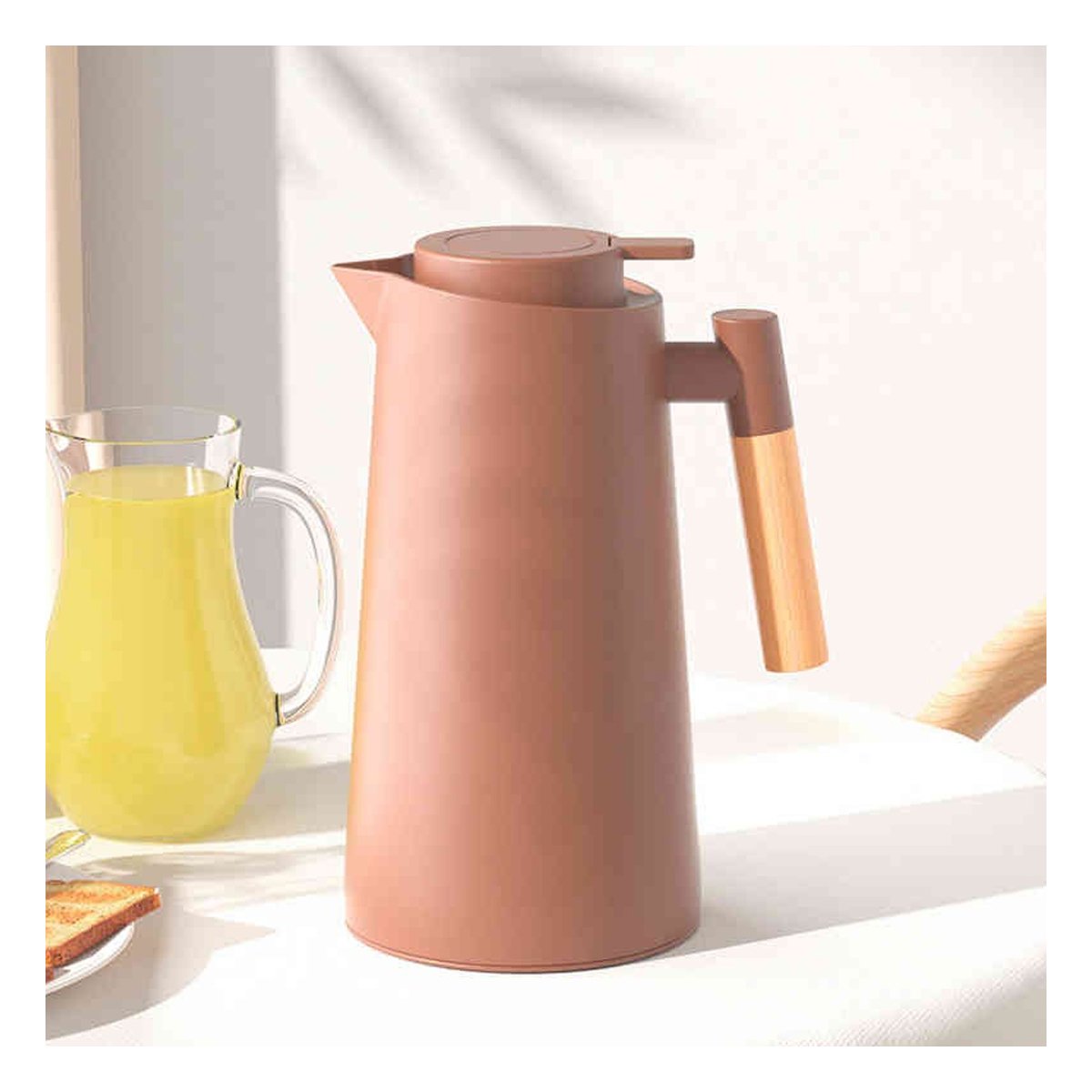 PACK4 CONTENEDOR TERMO 1L MARRON CLARO CON MANGO DE MADERA PERFECTO PARA VIAJES Y+PAPEL REGALO - 2