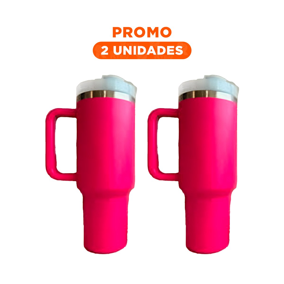 PACK2 TERMO EN COLOR FUCSIA DE ABS Y ACERO CON ASA AMPLIA Y SORBETE 1200ML - 1