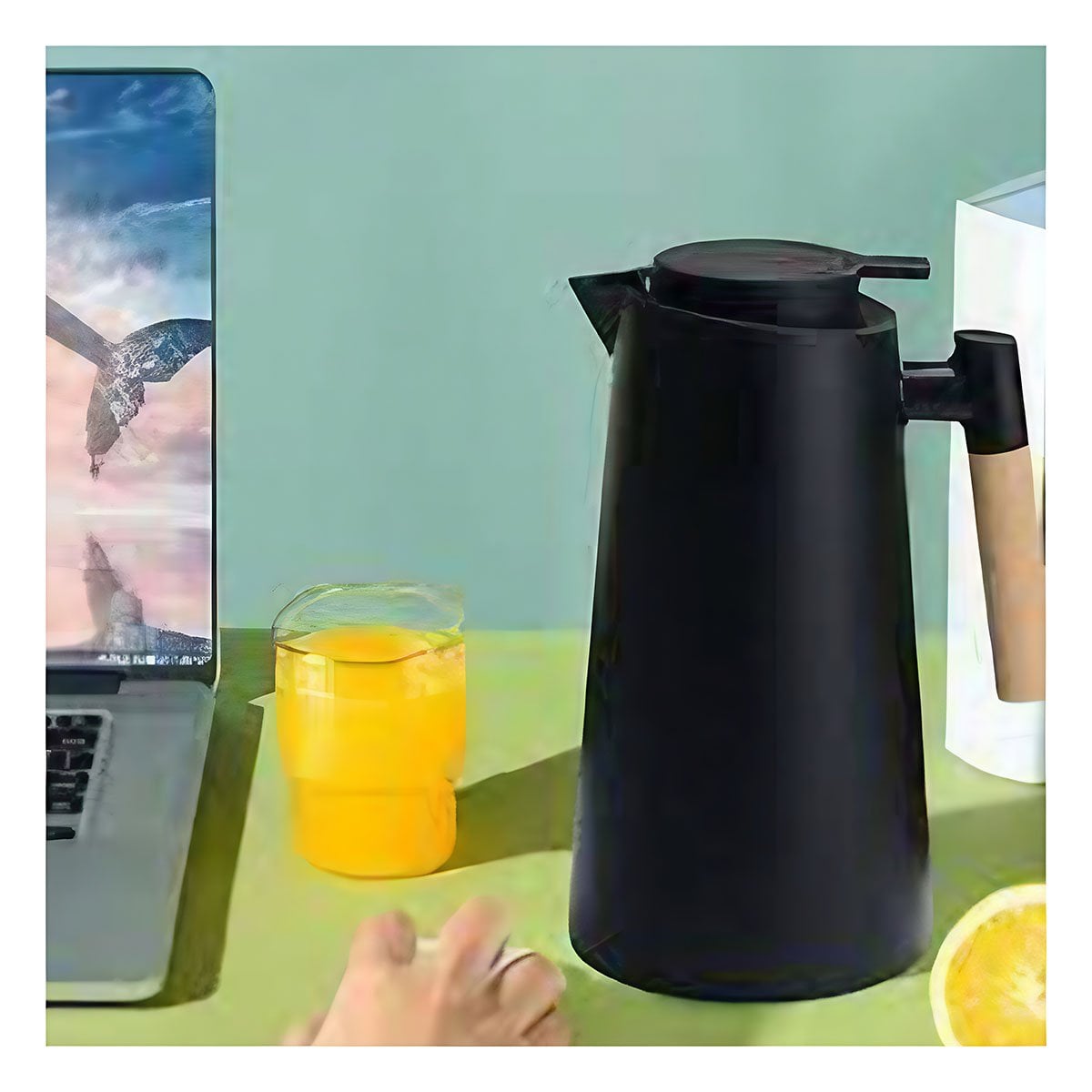 PACK4 RECIPIENTE TERMO 1L COLOR NEGRO CON MANGO DE MADERA PARA CASA Y OFICINA Y+PAPEL REGALO - 2