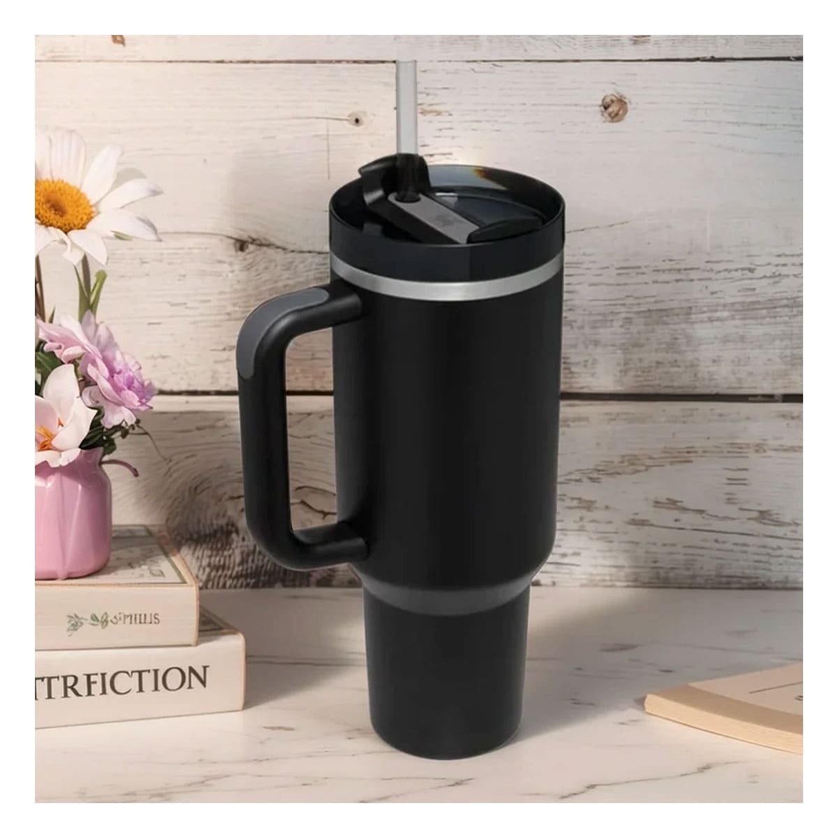 PACK6 TAZA EN COLOR NEGRO CON ASA Y SORBETE 1200ML DE ABS Y ACERO Y+REGALO STICKER - 3