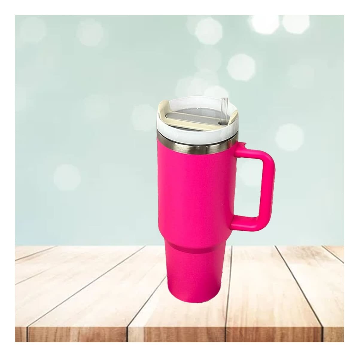 PACK12 SET BOTELLA TERMICA EN COLOR FUCSIA 1200ML CON ASA Y SORBETE ABS Y ACERO Y+PAPEL REGALO - 3