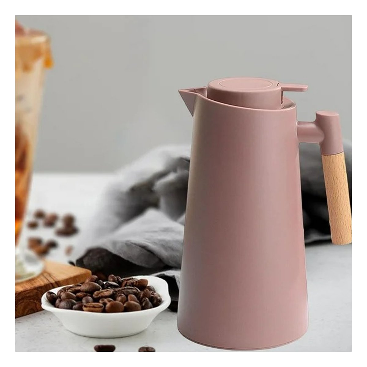 PACK4 RECIPIENTE TERMO 1L MARRON CLARO CON MANGO DE MADERA FUNCIONAL Y ELEGANTE PARA COCINA - 5