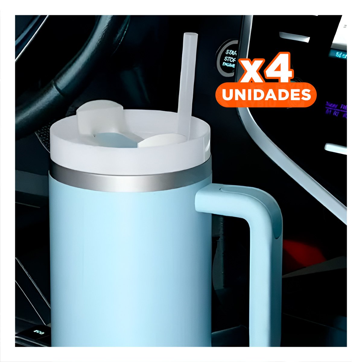 PACK4 TERMO 1200ML EN COLOR CELESTE CON ASA COMODA Y SORBETE DE ABS Y ACERO - 1