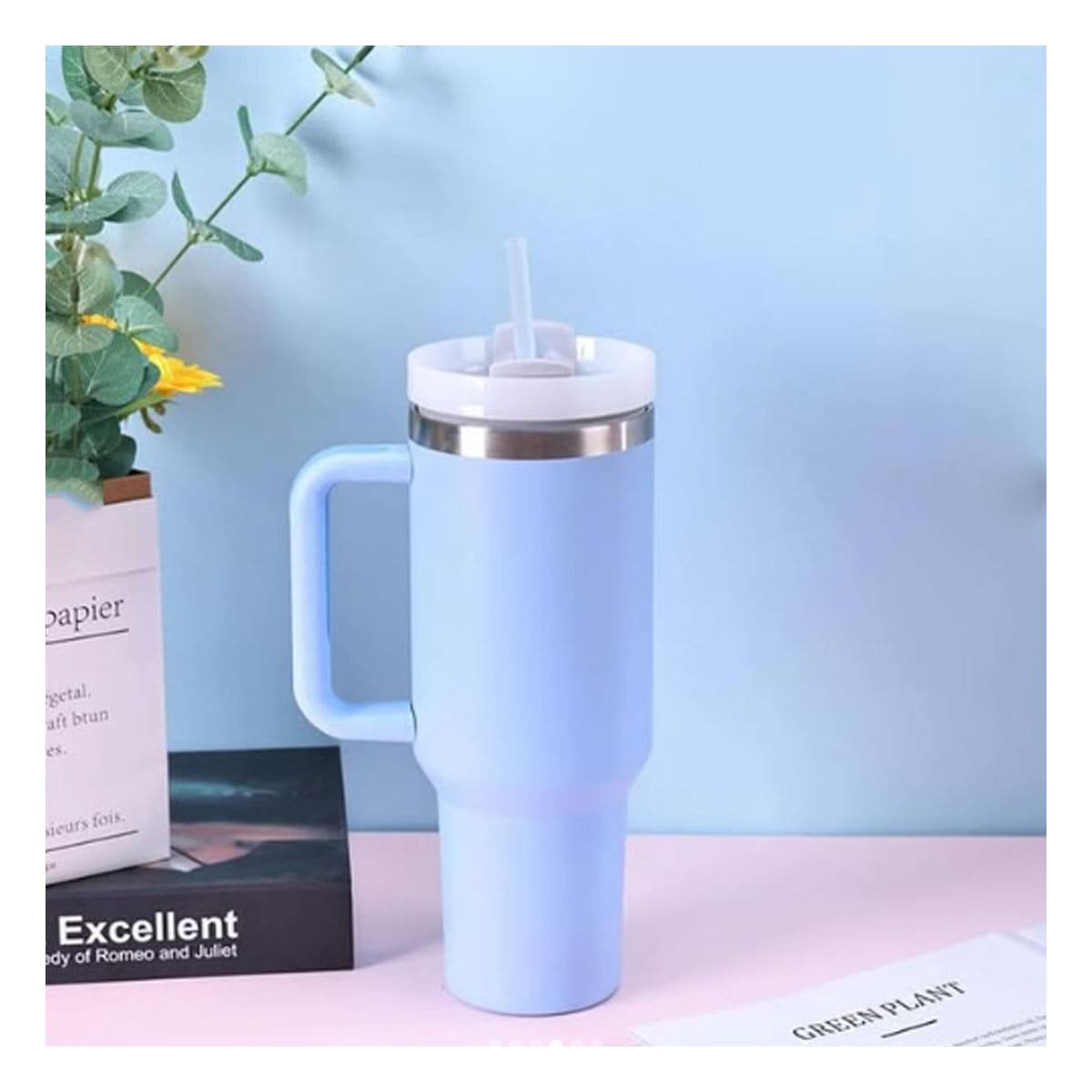 PACK4 TERMO 1200ML EN COLOR CELESTE CON ASA COMODA Y SORBETE DE ABS Y ACERO - 2