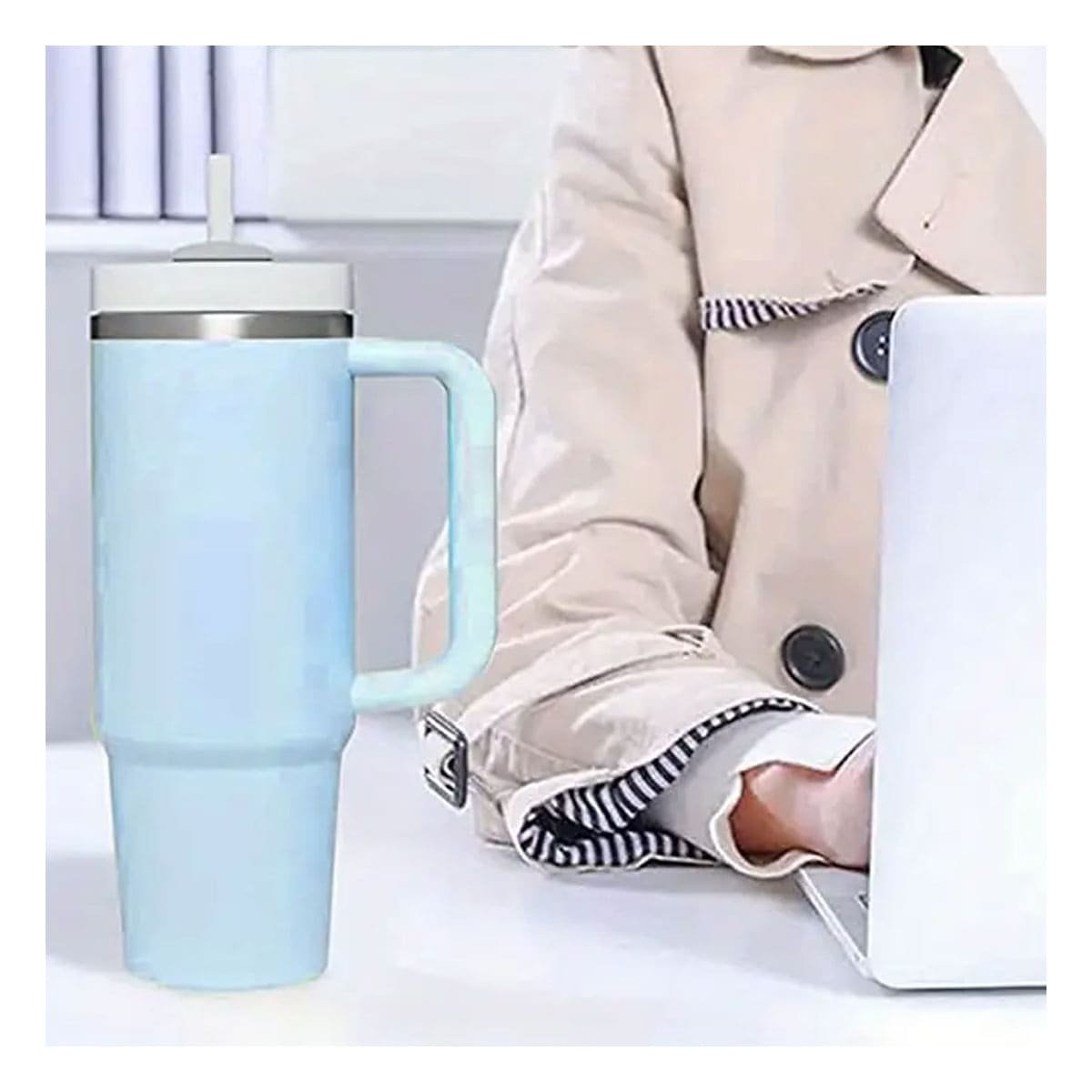 PACK4 TERMO 1200ML EN COLOR CELESTE CON ASA COMODA Y SORBETE DE ABS Y ACERO - 3