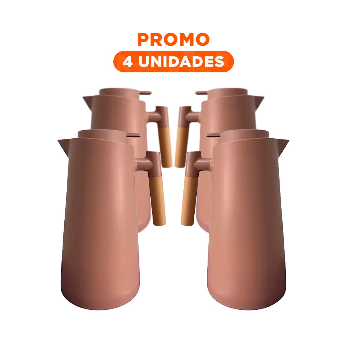 PACK4 JARRA TERMO 1L MARRON CLARO CON MANGO DE MADERA PRACTICA PARA OFICINA Y+REGALO STICKER - 1