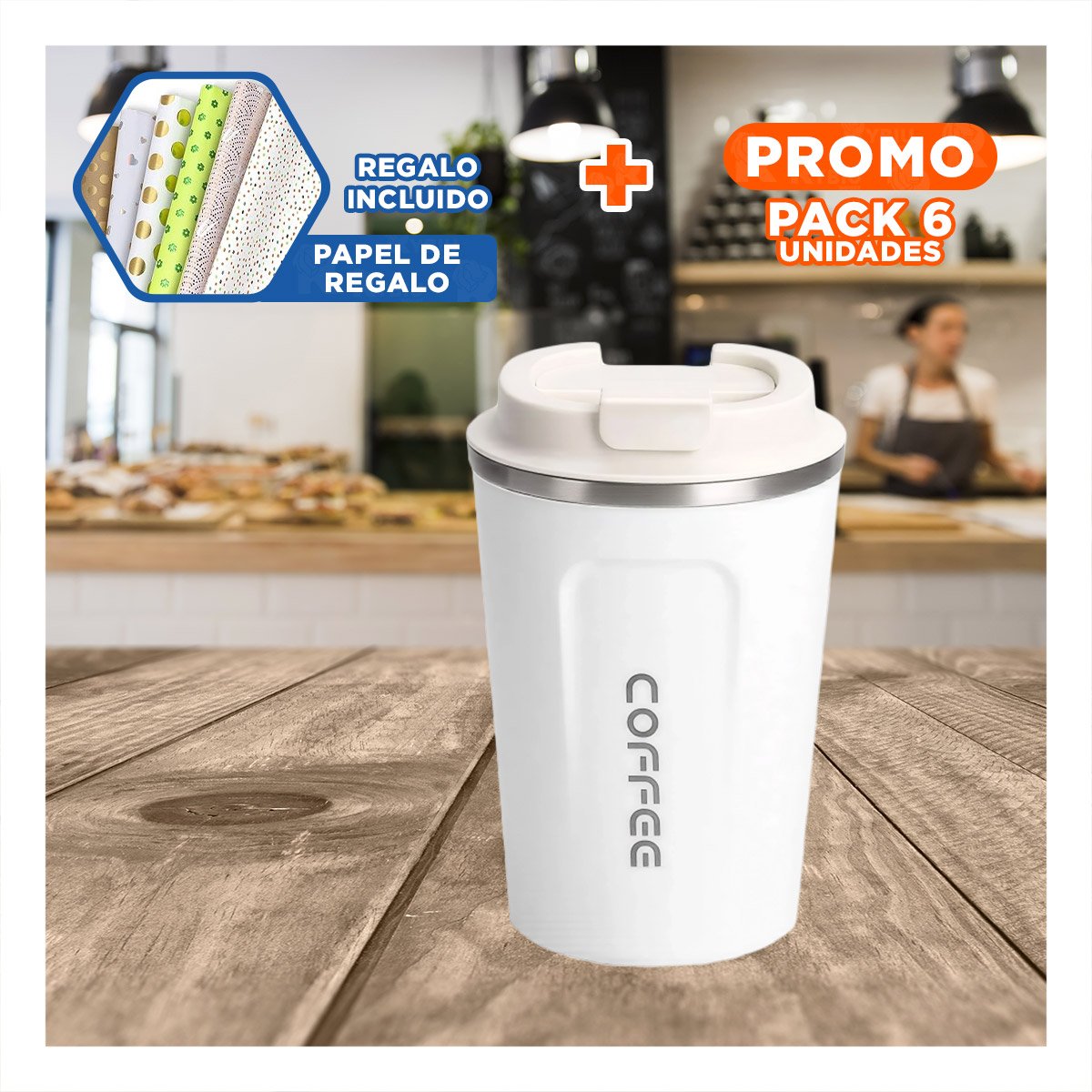 PACK6 TAZA REUTILIZABLE DIGITAL 510ML BLANCO PRACTICA Y PORTATIL Y+PAPEL REGALO - 1