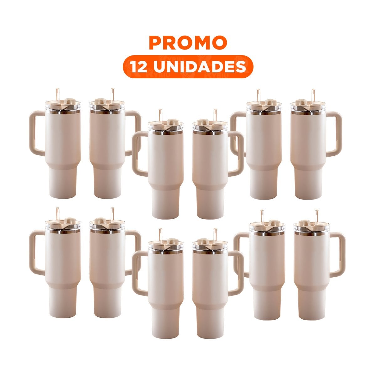 PACK12 SET TAZA EN COLOR BLANCO EN 1200ML CON ASA Y SORBETE EN ABS Y ACERO Y+REGALO STICKER - 1