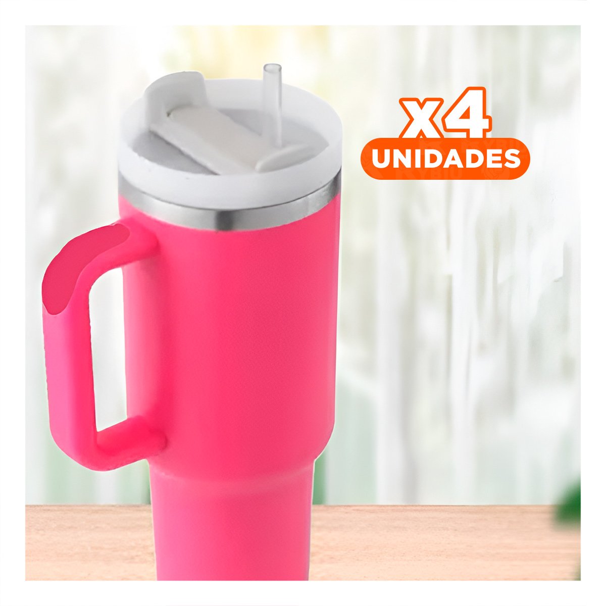 PACK4 TERMO 1200ML EN COLOR FUCSIA CON ASA COMODA Y SORBETE DE ABS Y ACERO - 1