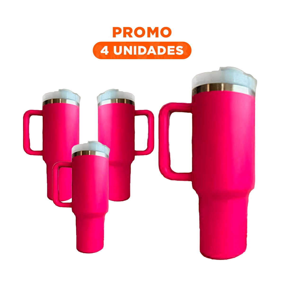 PACK4 TAZA TERMICA 1200ML EN COLOR FUCSIA CON ASA Y SORBETE EN ABS Y ACERO Y+REGALO STICKER - 1