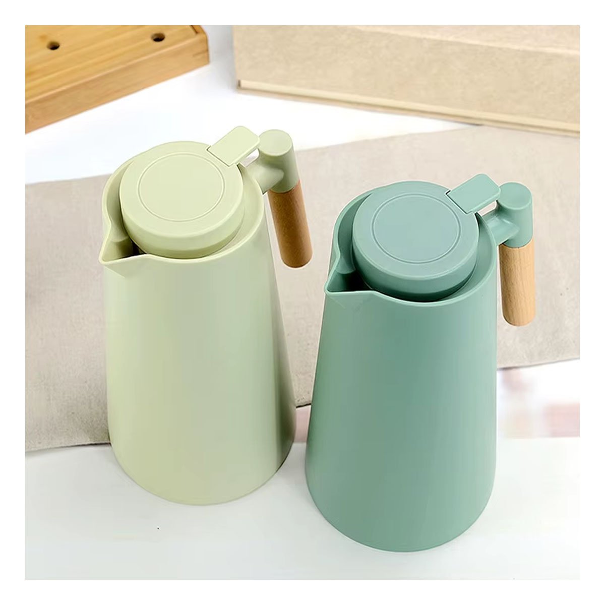 PACK6 RECIPIENTE TERMO 1L VERDE CON MANGO DE MADERA SEGURO PARA COCINA Y+REGALO STICKER - 5