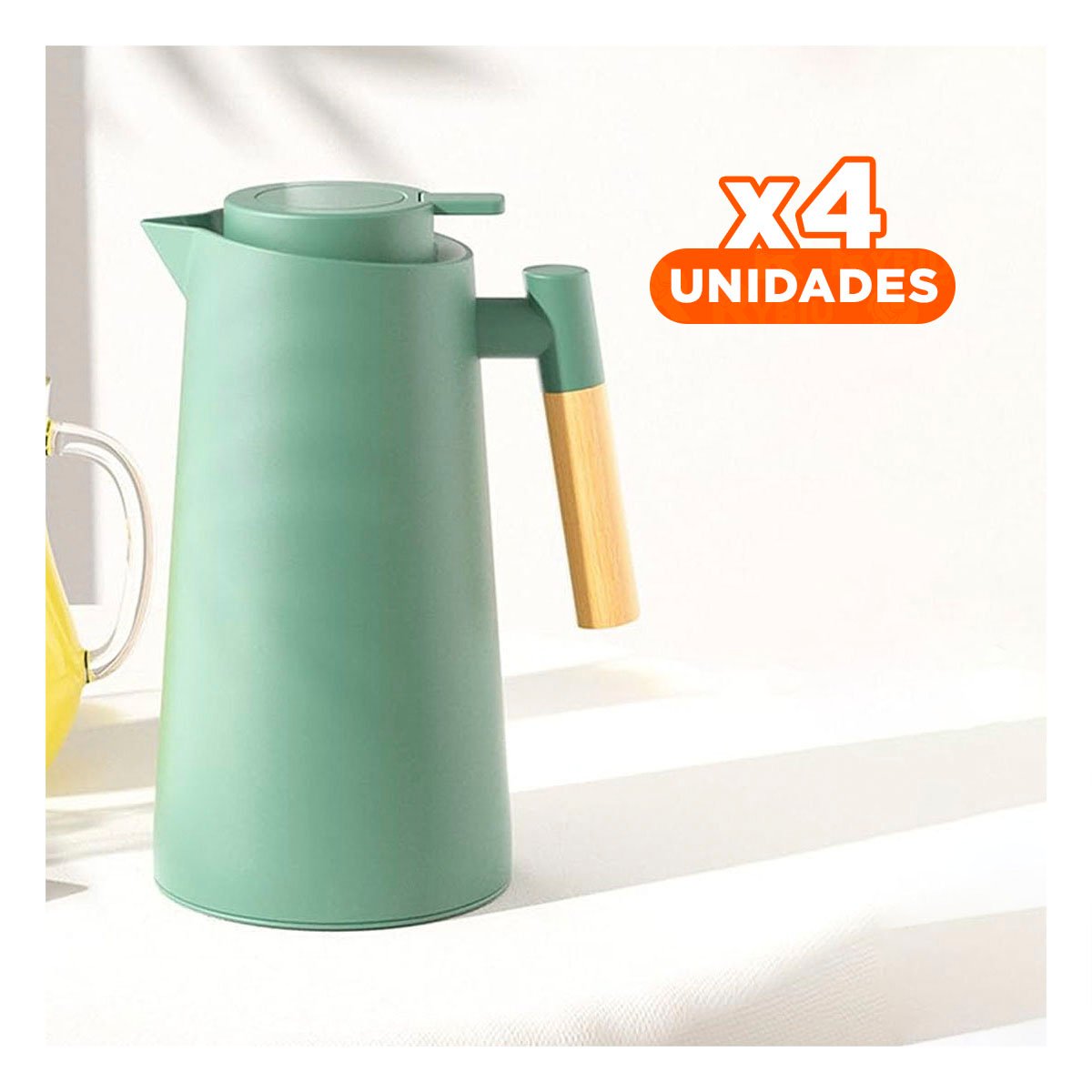 PACK4 RECIPIENTE TERMO 1L VERDE AGUA CON MANGO DE MADERA FUNCIONAL Y ELEGANTE PARA COCINA - 1