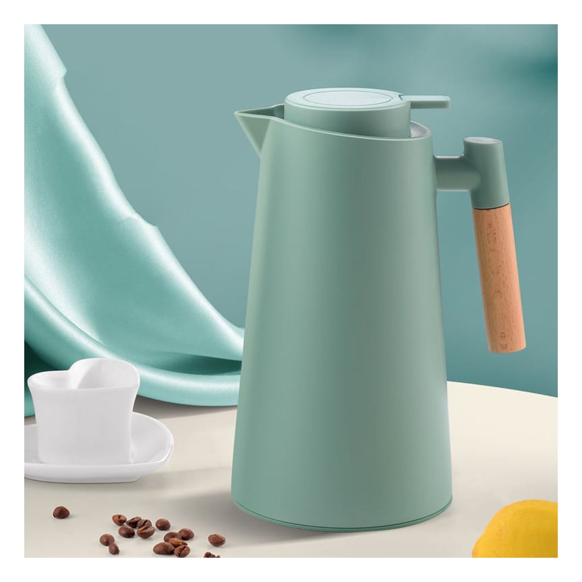 PACK4 RECIPIENTE TERMO 1L VERDE AGUA CON MANGO DE MADERA FUNCIONAL Y ELEGANTE PARA COCINA - 3