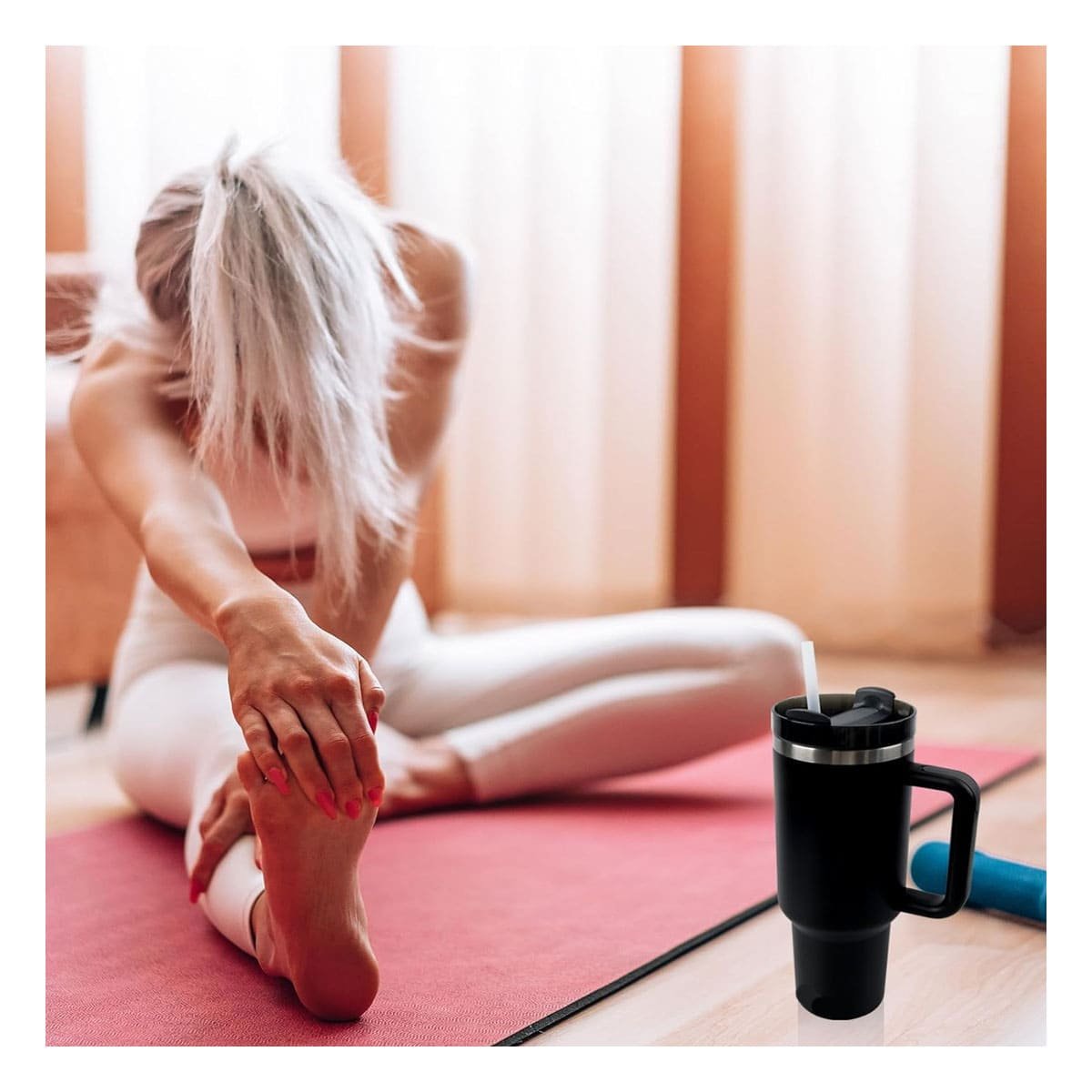 PACK4 TAZA TERMICA 1200ML EN COLOR NEGRO CON ASA Y SORBETE EN ABS Y ACERO Y+REGALO STICKER - 3