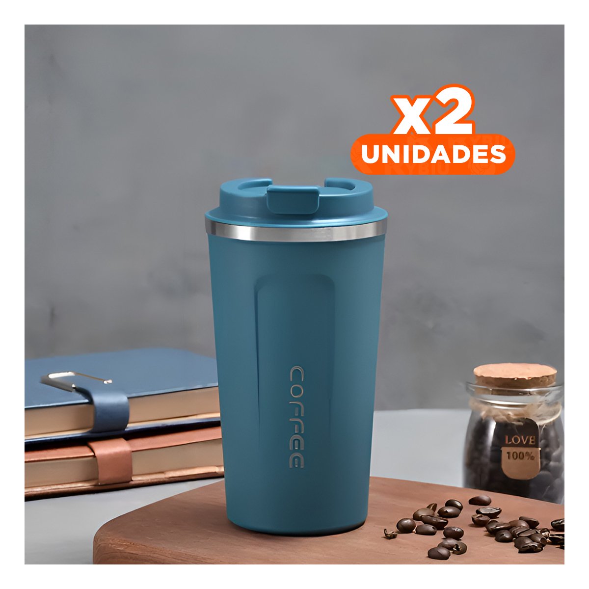 PACK2 TAZA PORTATIL DIGITAL 510ML AZUL PETROLEO PRACTICA PARA SALIDAS Y+REGALO STICKER - 1