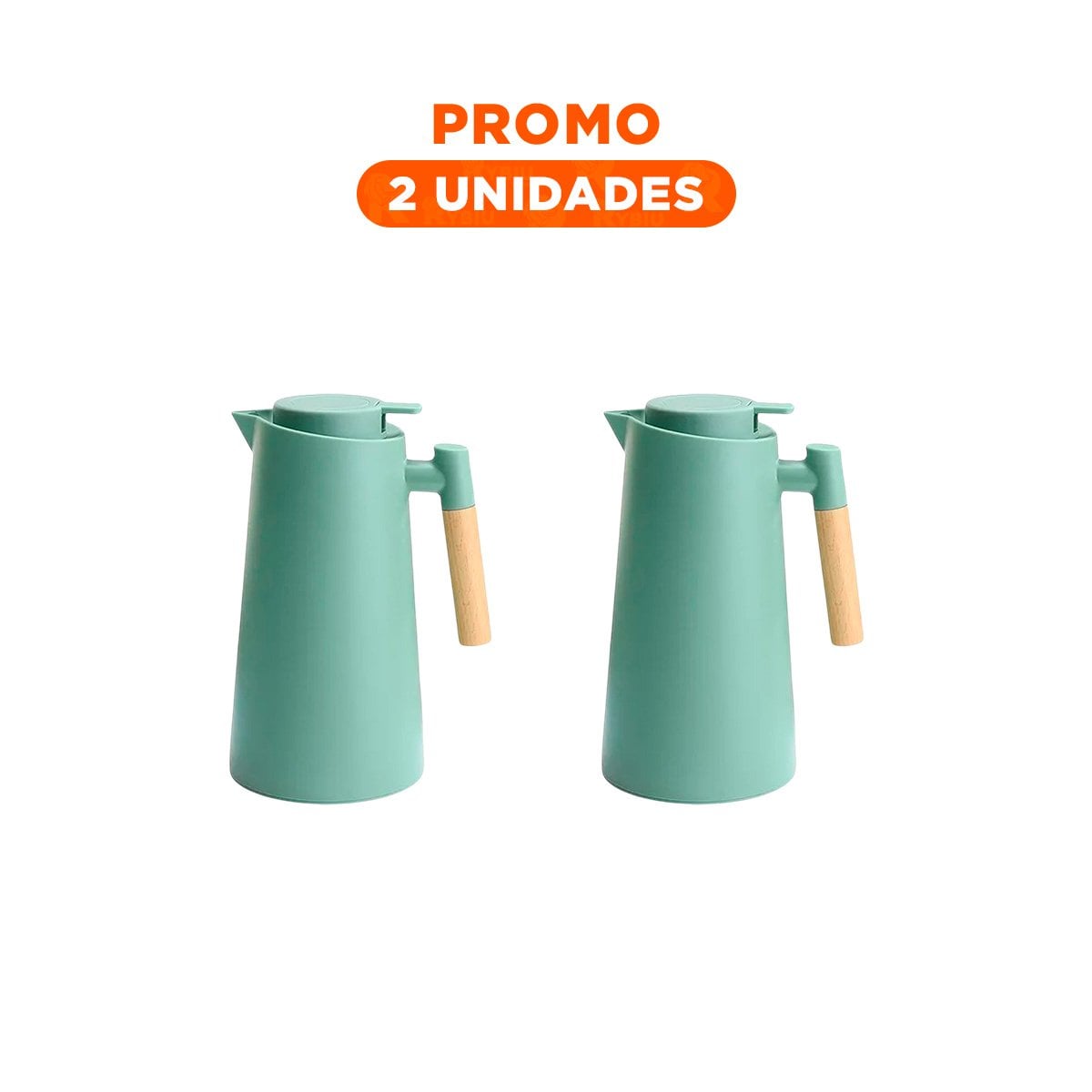 PACK2 JARRA TERMO 1L COLOR VERDE AGUA CON MANGO DE MADERA COMPACTA Y SEGURA PARA CAFE O TE - 1