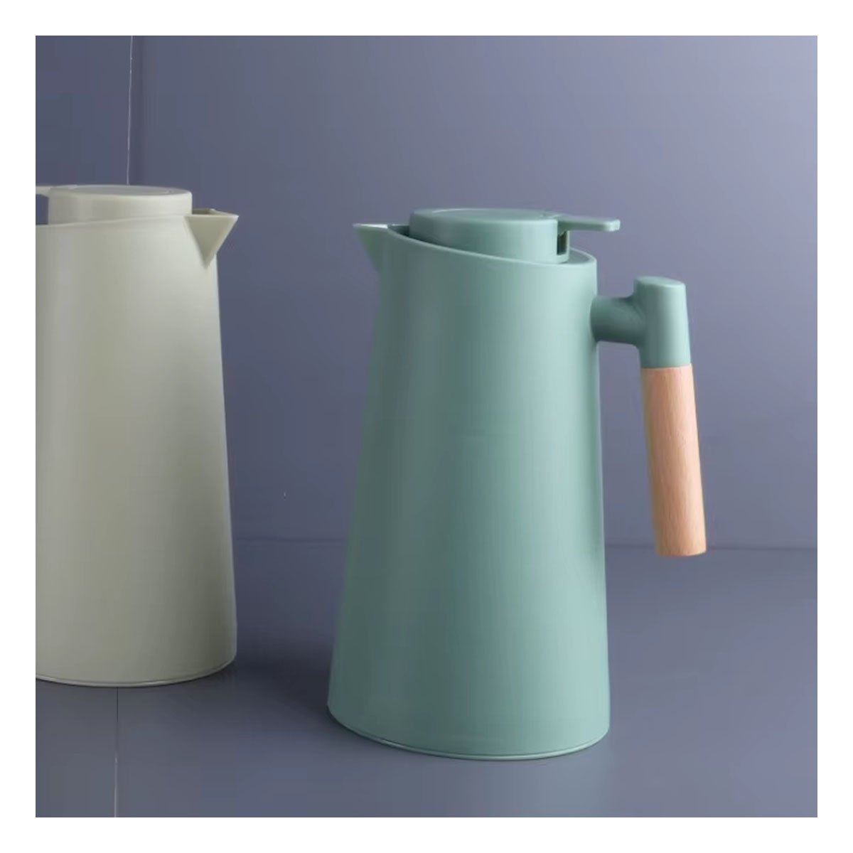 PACK2 JARRA TERMO 1L COLOR VERDE AGUA CON MANGO DE MADERA COMPACTA Y SEGURA PARA CAFE O TE - 2