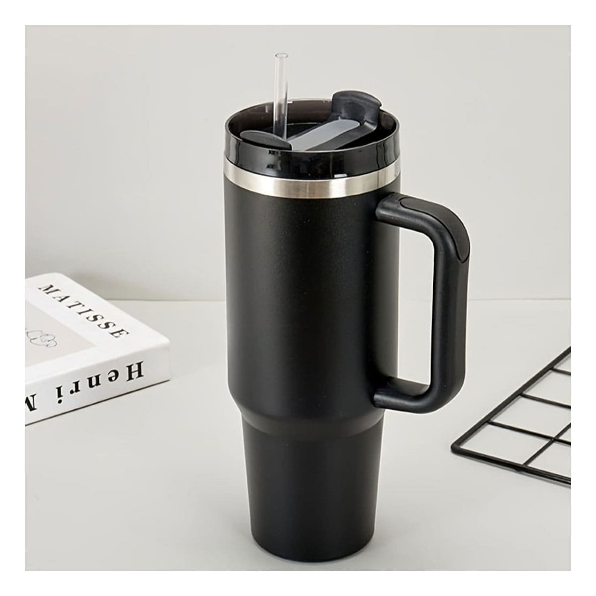 PACK4 TERMO 1200ML EN COLOR NEGRO CON ASA COMODA Y SORBETE DE ABS Y ACERO - 3