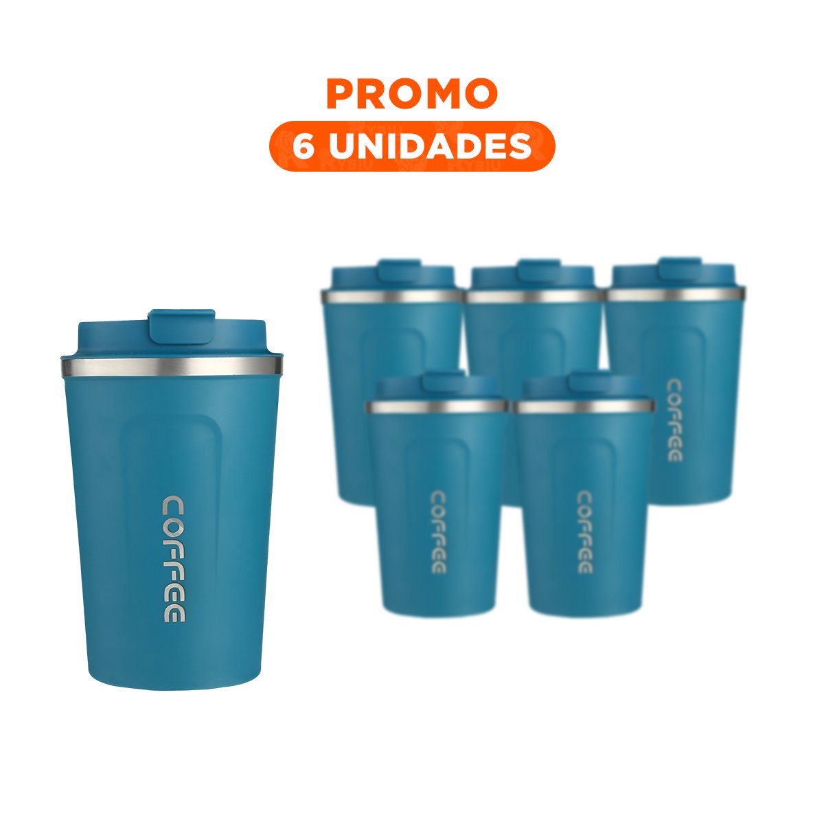 PACK6 TERMO MODERNO 510ML AZUL PETROLEO CON INDICADOR PRECISO - 1