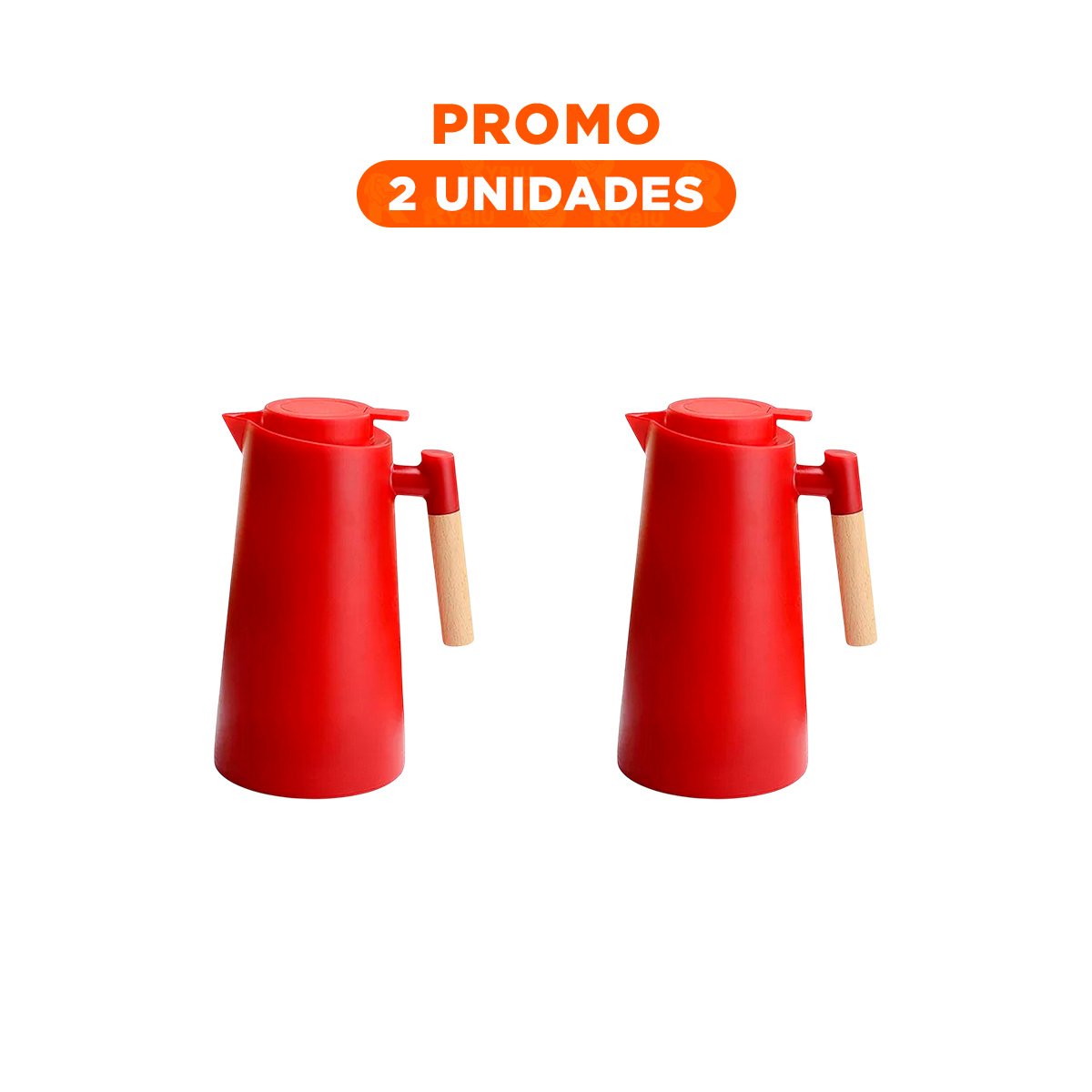 PACK2 ENVASE TERMO 1L COLOR ROJO CON MANGO DE MADERA CON TAPA SEGURA Y HERMETICA - 1