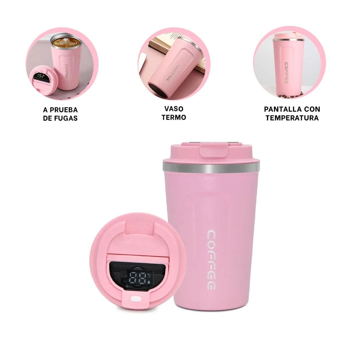 VASO DIGITAL 510ML ROSADO CON DISENO PORTATIL PARA OFICINA O CASA - 3